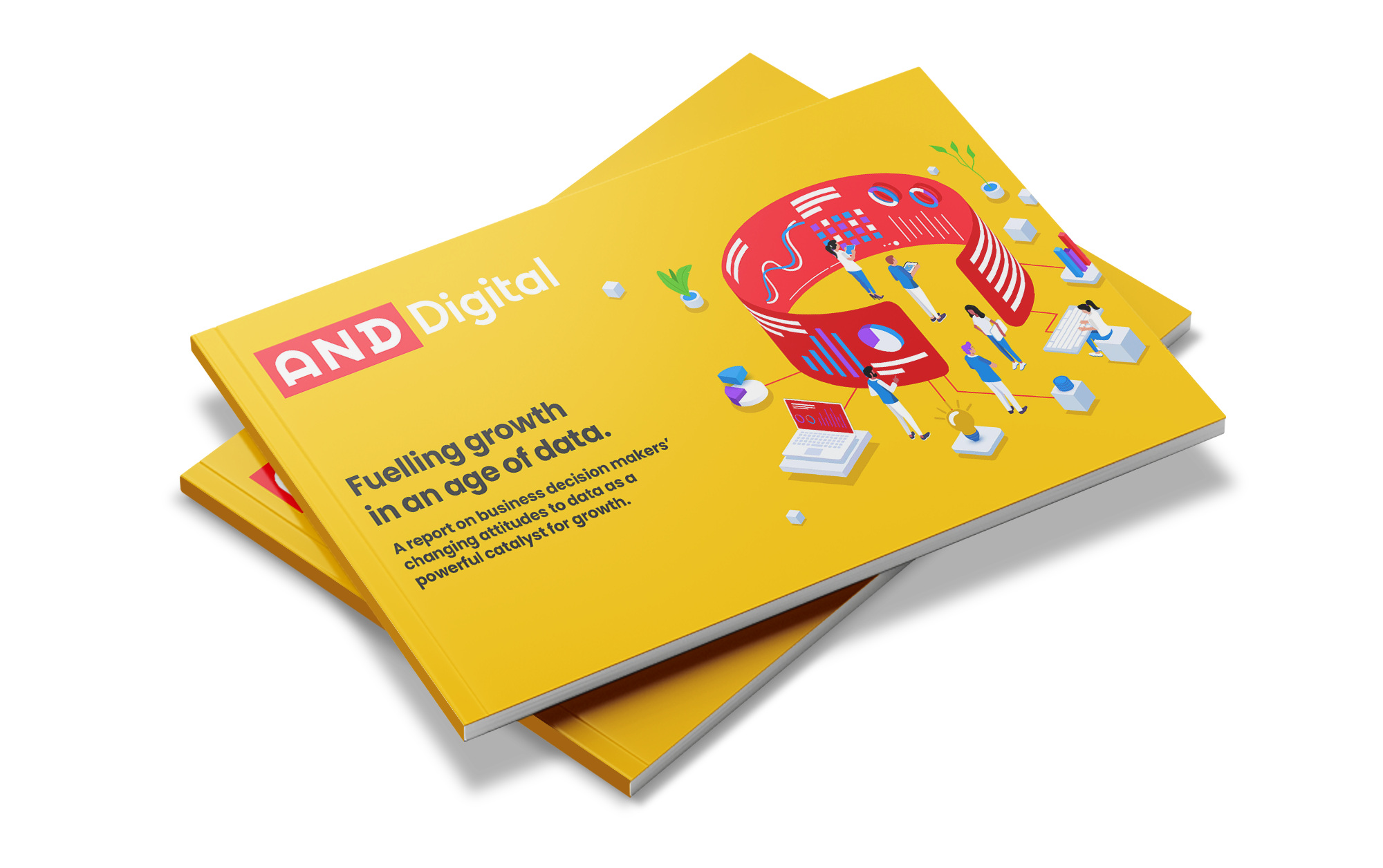 Image showing the AND Digital report titled, Fuelling growth in an age of data showing the challenges faced by businesses looking to become data driven.